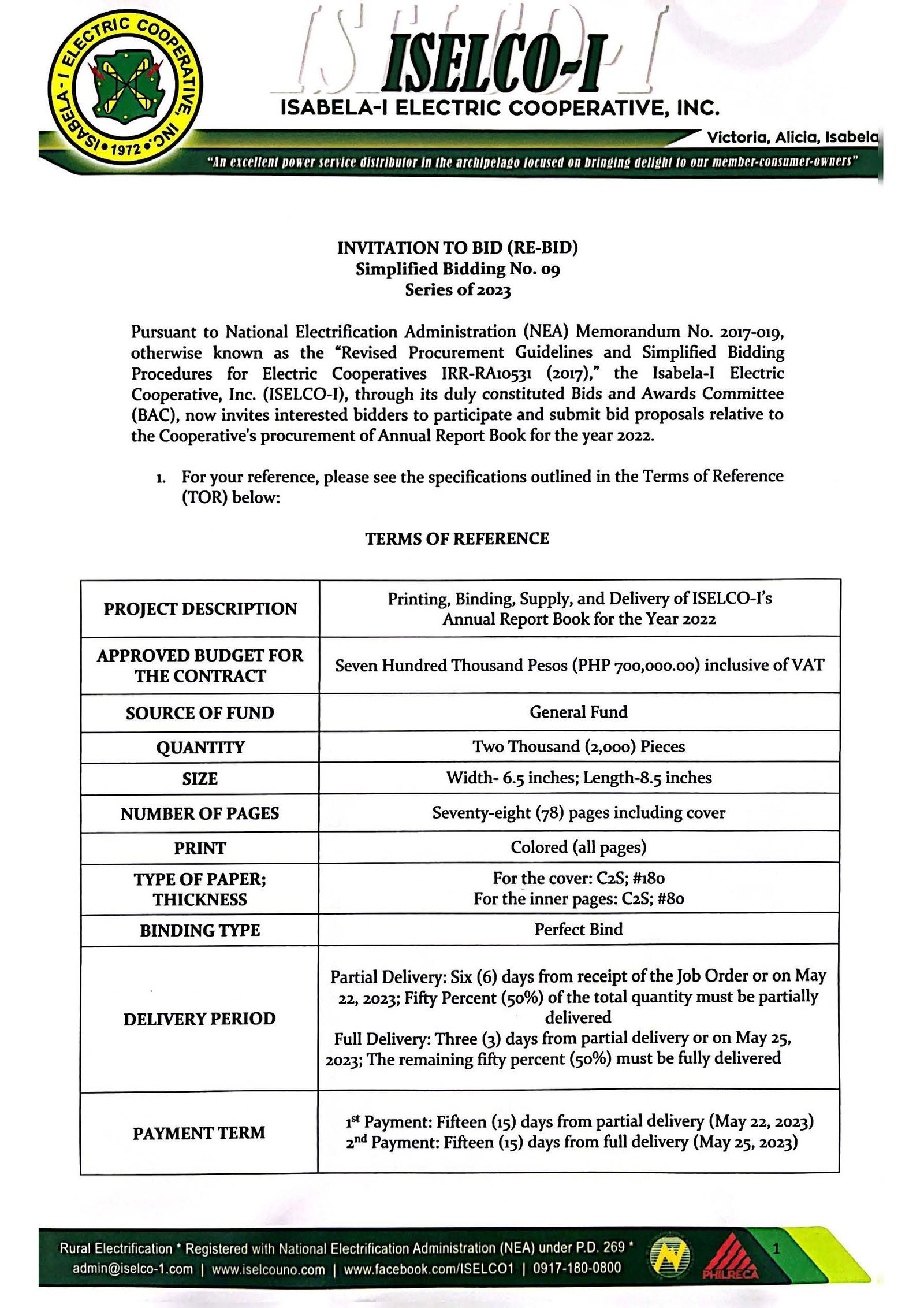 SIMPLIFIED BIDDING NO. 9 SERIES OF 2023 - PROCUREMENT OF ANNUAL REPORT BOOK FOR THE YEAR 2022 (RE-BID)